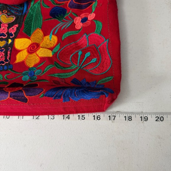Red Embroidered Cat Floral Tote Bag Zipper Top Art Day of the Dead Inspired - Picture 12 of 14